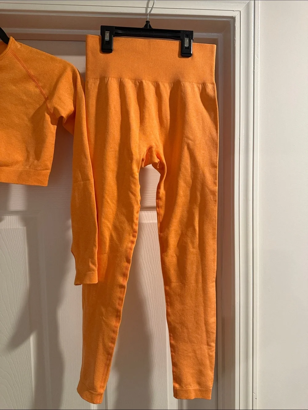 Orange Active Seamless Leggings and Long Sleeve Top Set